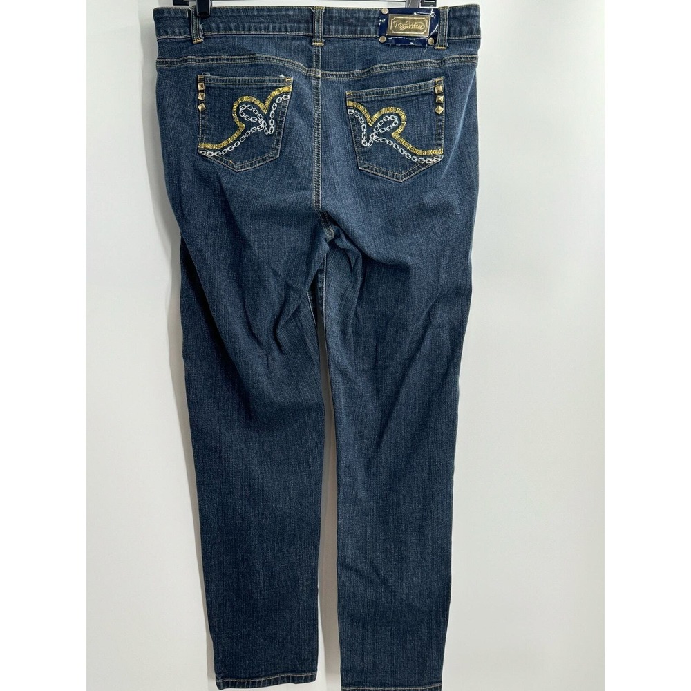 Rocawear Women's Jeans Size 18 Blue Denim‎ Studded Chain Embellished Pockets - Picture 2 of 6